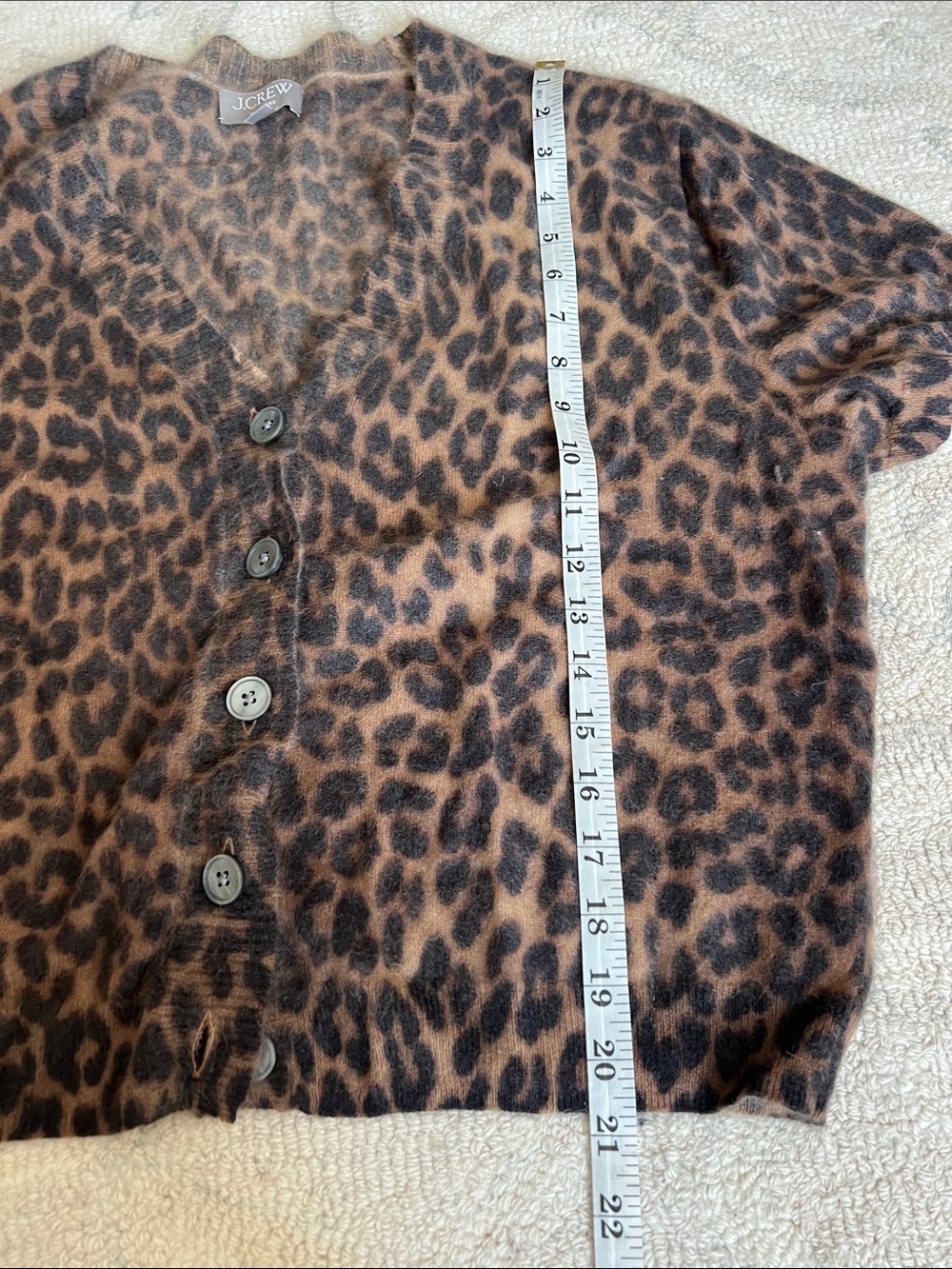 J.Crew Brushed 100% cashmere short-sleeve cardigan in leopard print Size L - Picture 7 of 8